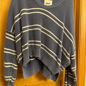 Aerie Navy and Cream Striped Women's Sweater